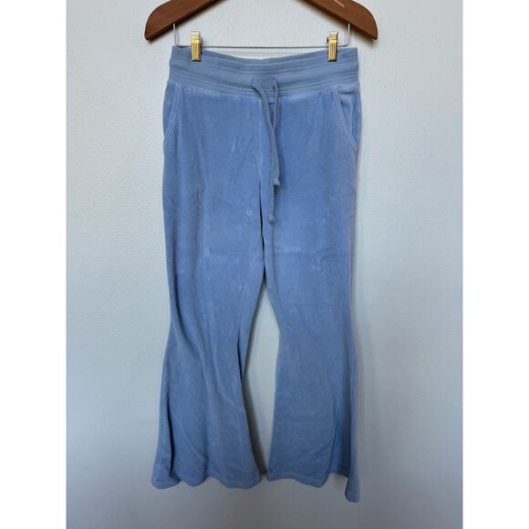 Aerie Velour Flare Leg Pants Pull On Powder Blue Lounge Cozy Women's Size Medium - Picture 1 of 5